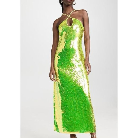 Cult Gaia Women Green Lily Sequin Sleeveless Dress Size S - Picture 3 of 12